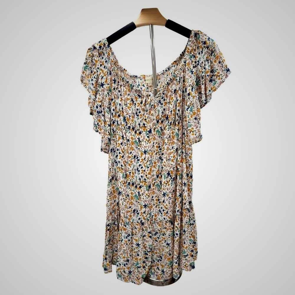 Cynthia Rowley Floral Flutter Sleeve Babydoll Mini Dress Multi Color L